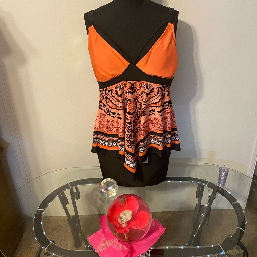 Orange and Black Tankini Top Absolutely Stunning